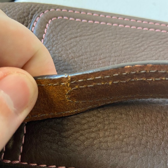 Coach Chelsea Brown Pebble Leather Shoulder Bag Purse Handbag w Pink Stitching - Picture 13 of 13